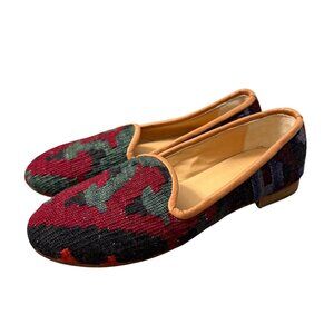 Handmade Multicolor Kilim Wool Southwestern Slip On Loafer Shoes Womens Size 8